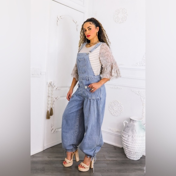Women's Blue Denim Overalls - Picture 2 of 7